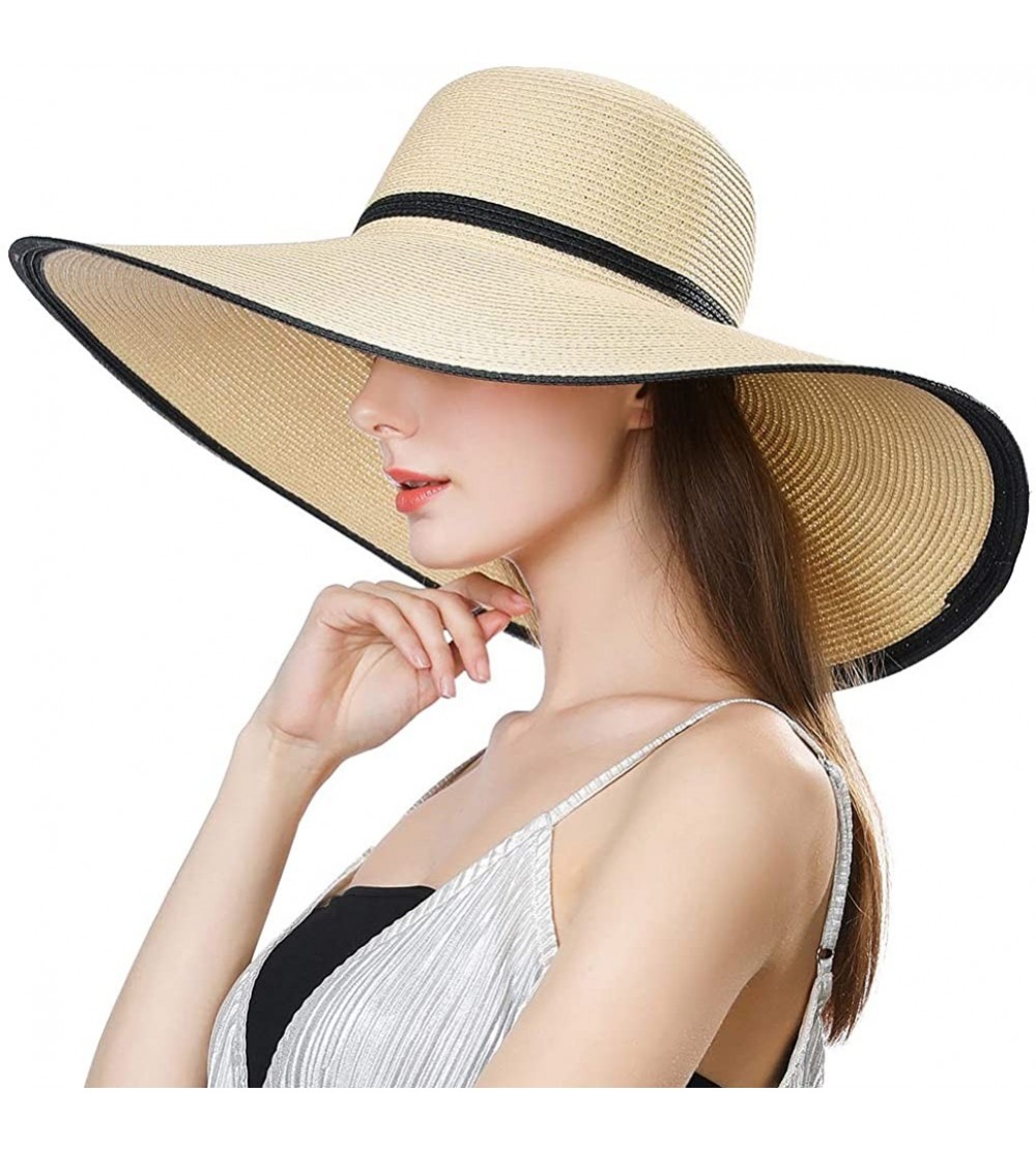 Sun Hats Floppy Straw Sun Hat UPF 50 Wide Brim Beach Summer Hats Packable - 16025beigemedium - CB18R3S4QYL $17.20