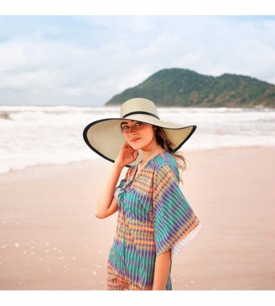 Sun Hats Floppy Straw Sun Hat UPF 50 Wide Brim Beach Summer Hats Packable - 16025beigemedium - CB18R3S4QYL $17.20