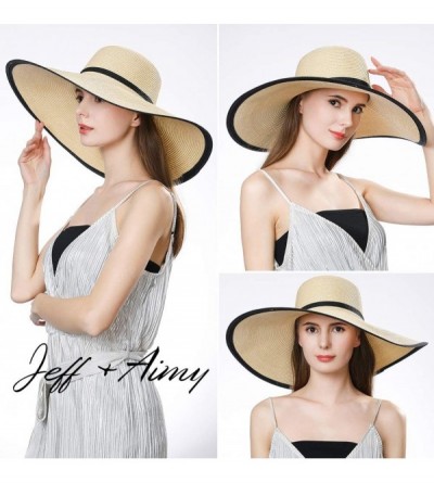 Sun Hats Floppy Straw Sun Hat UPF 50 Wide Brim Beach Summer Hats Packable - 16025beigemedium - CB18R3S4QYL $17.20