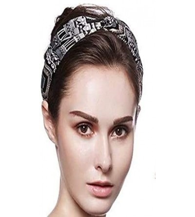 Headbands Women Yoga Sport Headband Elastic Floral Twisted Knotted Hair Band Turban - Black - CT18NU9OEKK $11.79