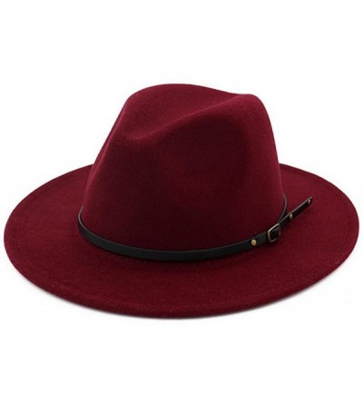 Fedoras Women Belt Buckle Fedora Hat - Claret-red - CV1838X6MQK $32.68