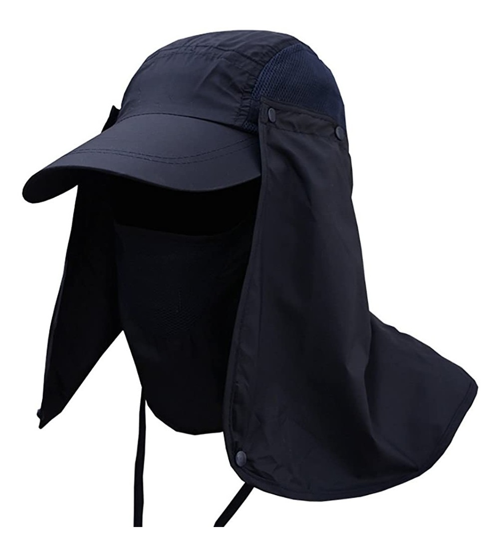 Sun Hats Outdoor Hiking Fishing Hat Protection Cover Neck Face Flap Sun Cap for Men Women - Navy Blue - C618G87LXMY $15.33
