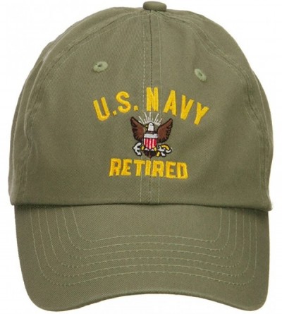 Baseball Caps US Navy Retired Military Embroidered Washed Cap - Olive - C5126E9CFZP $23.58