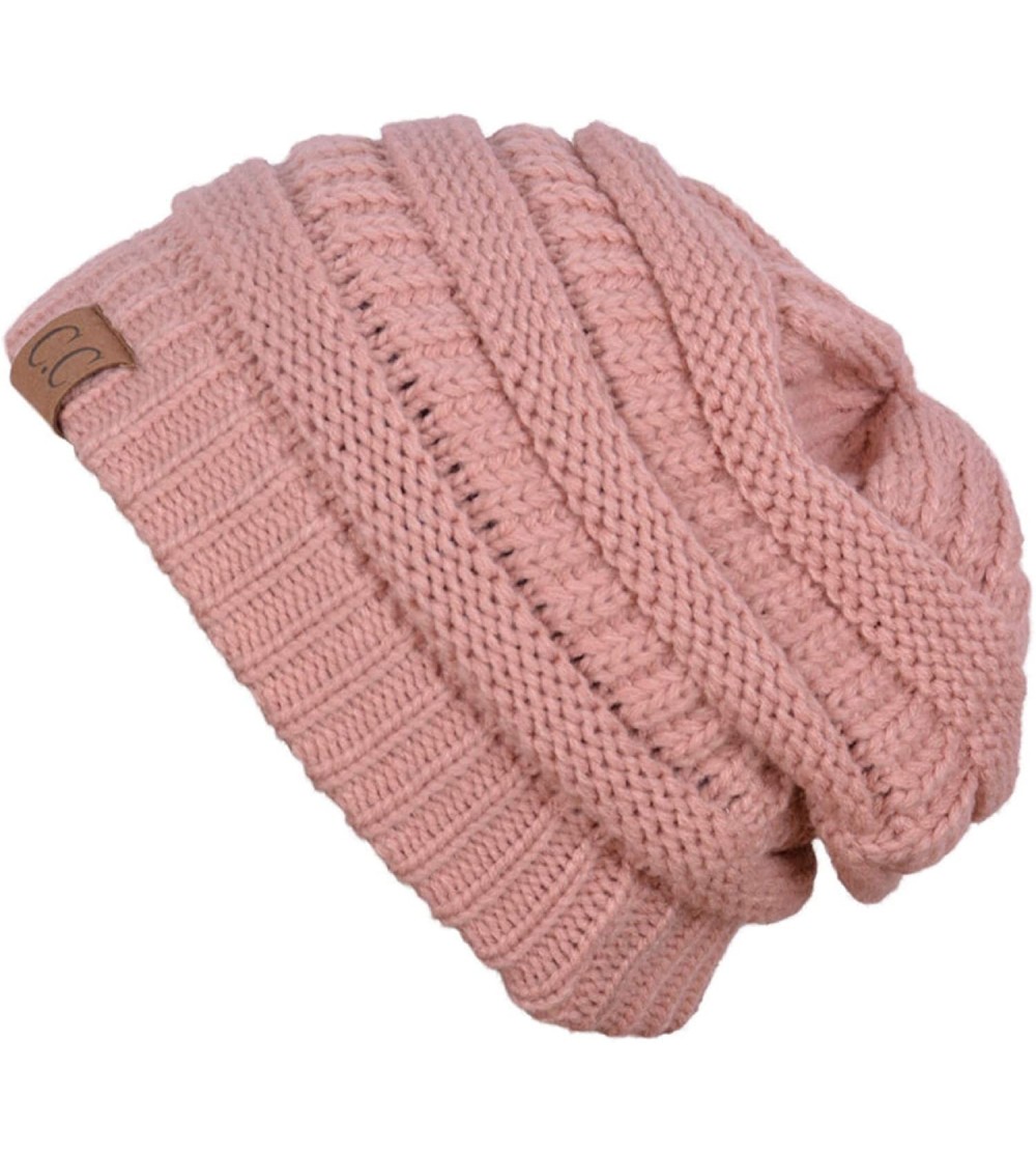 Skullies & Beanies Unisex Plain CC Beanie Cap Warm Thick Bubble Knit Winter Ski Hat - Light Pink - CF18IKI98DU $27.14