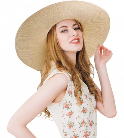Sun Hats Womens Wide Brim Straw Hat Floppy Foldable Summer Beach Sun Hats for Women UPF50+ - Beige - CB18U9YA05U $18.60