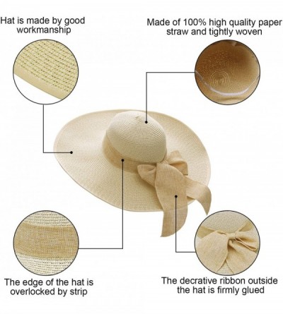 Sun Hats Womens Wide Brim Straw Hat Floppy Foldable Summer Beach Sun Hats for Women UPF50+ - Beige - CB18U9YA05U $18.60