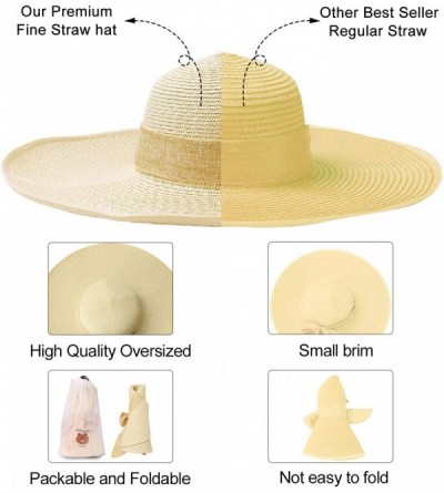 Sun Hats Womens Wide Brim Straw Hat Floppy Foldable Summer Beach Sun Hats for Women UPF50+ - Beige - CB18U9YA05U $18.60