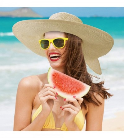 Sun Hats Womens Wide Brim Straw Hat Floppy Foldable Summer Beach Sun Hats for Women UPF50+ - Beige - CB18U9YA05U $18.60