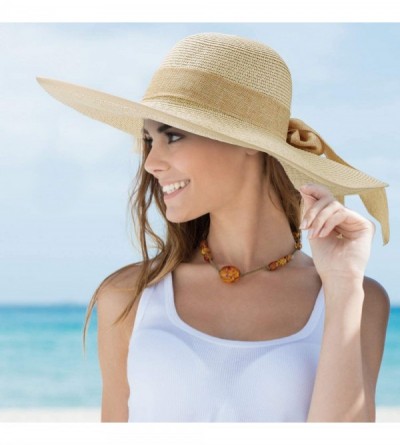 Sun Hats Womens Wide Brim Straw Hat Floppy Foldable Summer Beach Sun Hats for Women UPF50+ - Beige - CB18U9YA05U $18.60