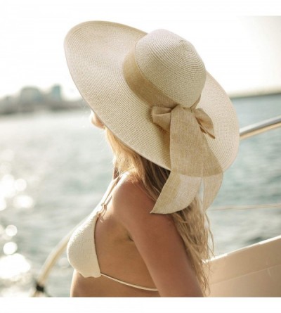 Sun Hats Womens Wide Brim Straw Hat Floppy Foldable Summer Beach Sun Hats for Women UPF50+ - Beige - CB18U9YA05U $18.60