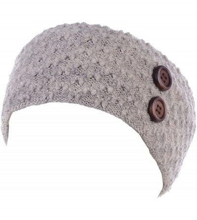 Cold Weather Headbands Womens Chic Cold Weather Enhanced Warm Fleece Lined Crochet Knit Stretchy Fit - Wooden Button Taupe - ...