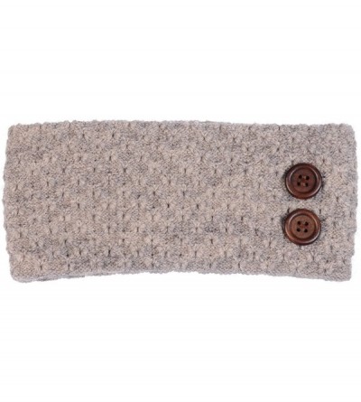 Cold Weather Headbands Womens Chic Cold Weather Enhanced Warm Fleece Lined Crochet Knit Stretchy Fit - Wooden Button Taupe - ...