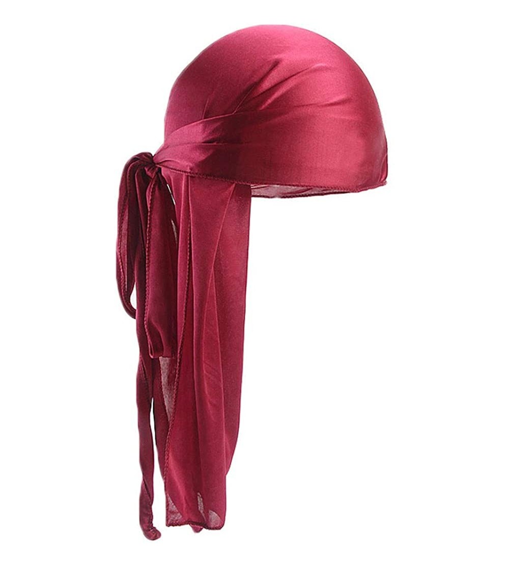 Skullies & Beanies Unisex Silk Durag Headwraps Sweat Wicking Beanie Turbans Extra Long Tail Wide Straps African Headwear - Wi...
