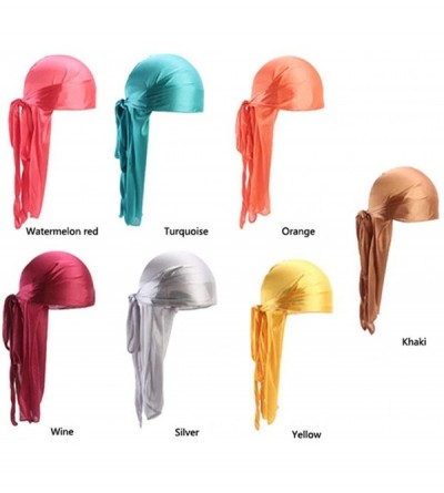 Skullies & Beanies Unisex Silk Durag Headwraps Sweat Wicking Beanie Turbans Extra Long Tail Wide Straps African Headwear - Wi...