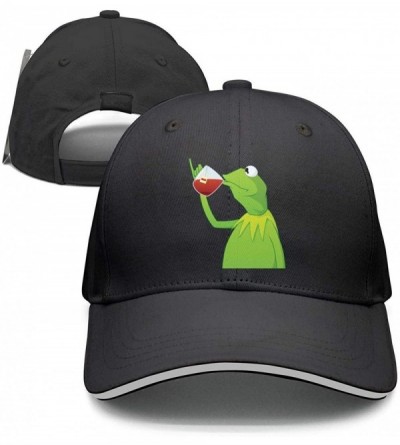 Baseball Caps Kermit The Frog"Sipping Tea" Adjustable Red Strapback Cap - Afunny-green-frog-sipping-tea-17 - CS18ICTD6KM $30.48