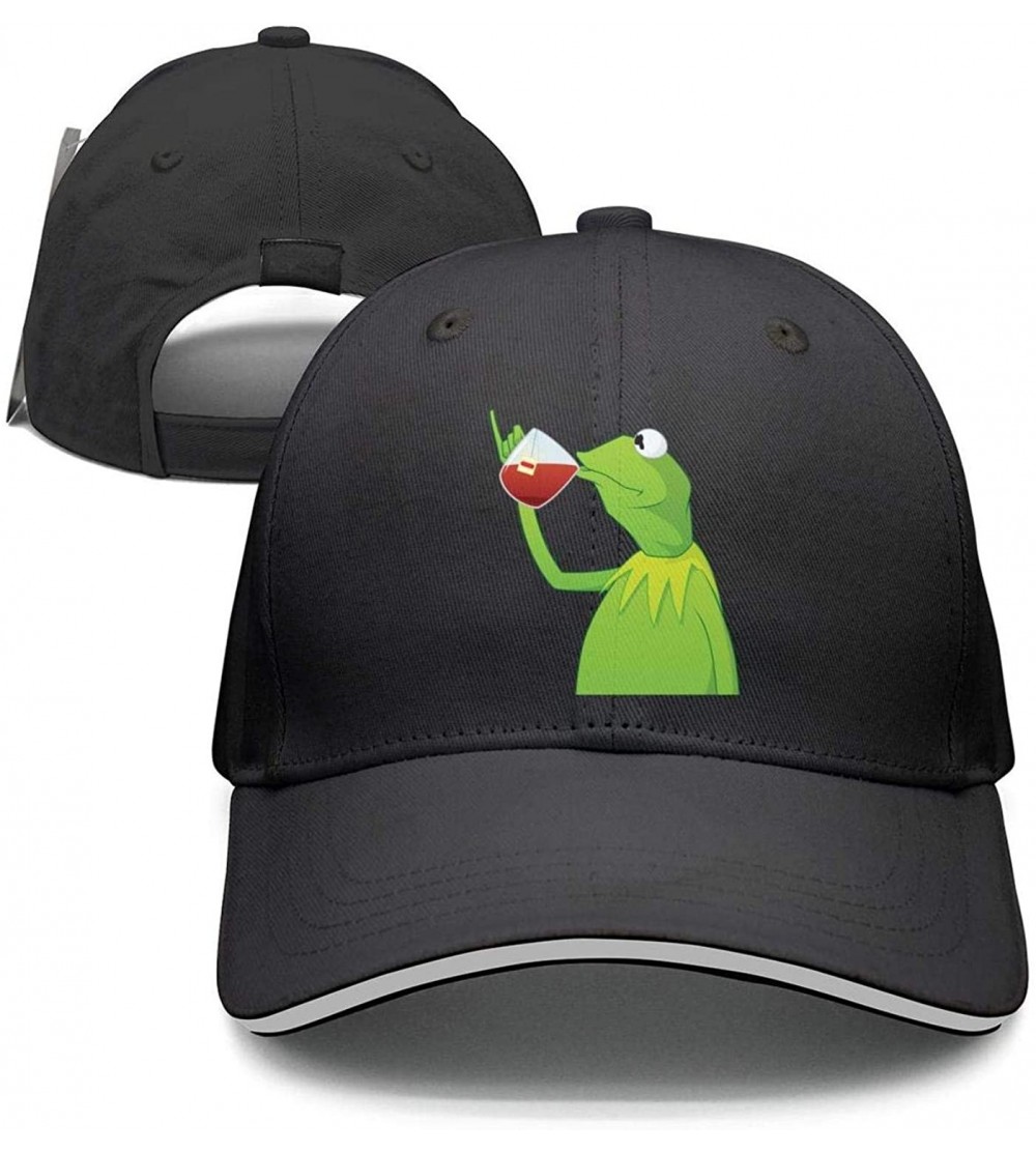 Baseball Caps Kermit The Frog"Sipping Tea" Adjustable Red Strapback Cap - Afunny-green-frog-sipping-tea-17 - CS18ICTD6KM $15.87