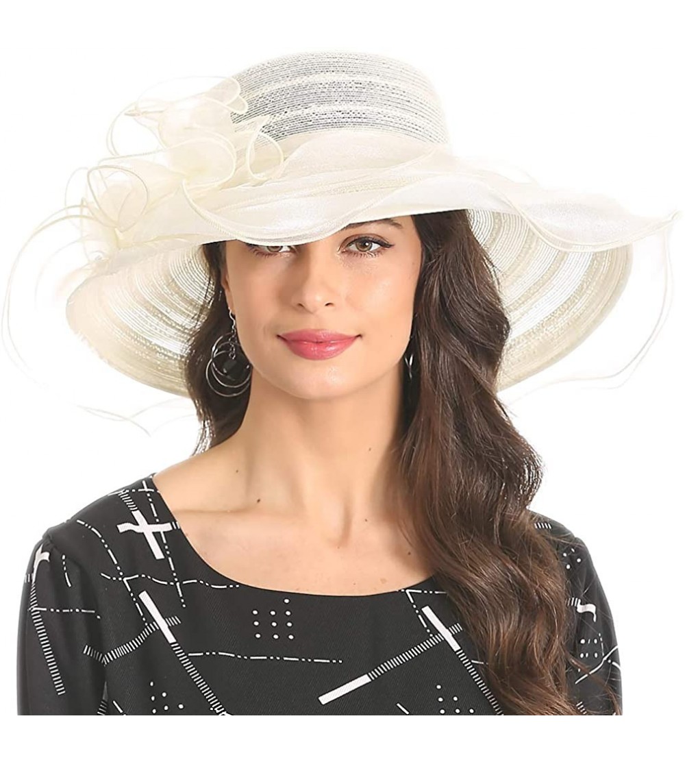 Sun Hats Kentucky Derby Hat Women Church Hat for Wedding Tea Party - Beige - C818NLT4RSM $22.60