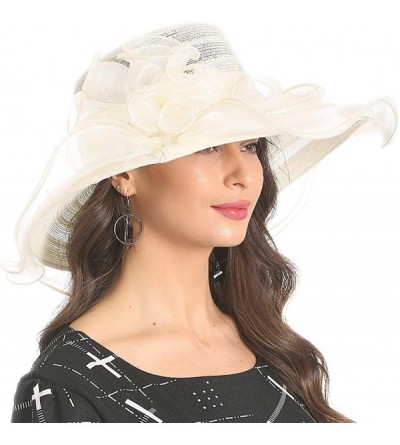 Sun Hats Kentucky Derby Hat Women Church Hat for Wedding Tea Party - Beige - C818NLT4RSM $22.60