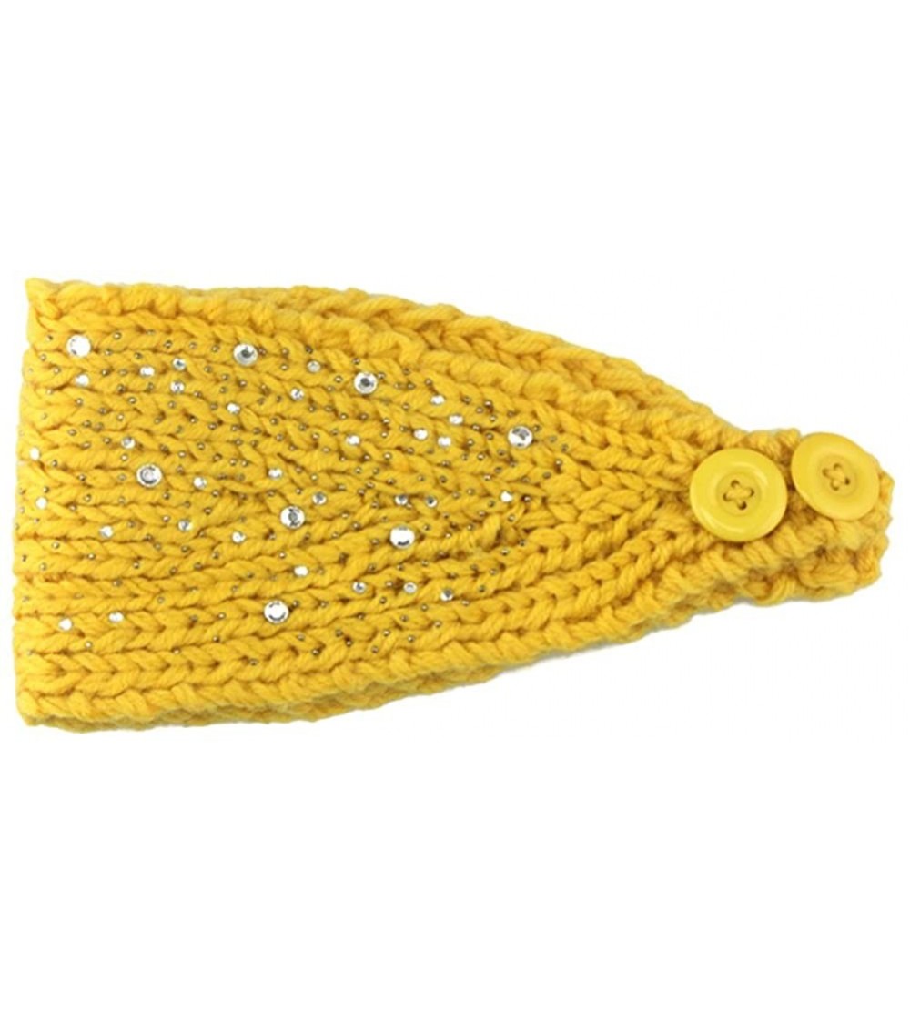 Skullies & Beanies Women Fashion Crochet Rhinestone Headband Knitted Hat Cap Headwrap Band - Yellow - CY187INQTX2 $11.11