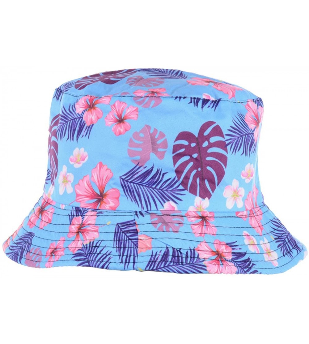 Bucket Hats Packable Reversible Black Printed Fisherman Bucket Sun Hat- Many Patterns - Vintage Cherry Blossom Blue - CD18D5H...