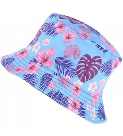 Bucket Hats Packable Reversible Black Printed Fisherman Bucket Sun Hat- Many Patterns - Vintage Cherry Blossom Blue - CD18D5H...