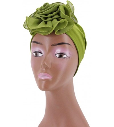 Skullies & Beanies Shiny Metallic Turban Cap Indian Pleated Headwrap Swami Hat Chemo Cap for Women - Army Green African Flowe...