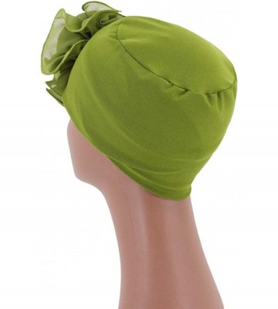 Skullies & Beanies Shiny Metallic Turban Cap Indian Pleated Headwrap Swami Hat Chemo Cap for Women - Army Green African Flowe...