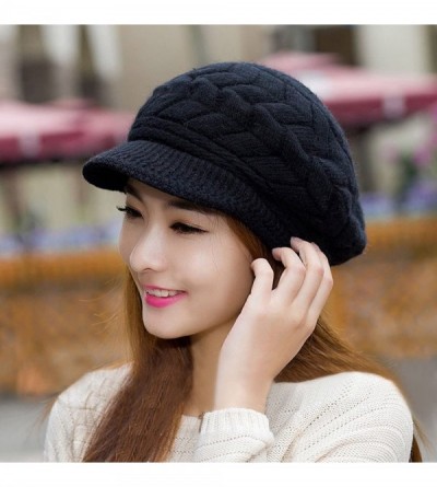 Skullies & Beanies Women Winter Warm Knit Hat Wool Snow Ski Caps with Visor - _Hat + Scarf (Black) - C2189ISQ58O $17.52