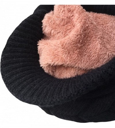 Skullies & Beanies Women Winter Warm Knit Hat Wool Snow Ski Caps with Visor - _Hat + Scarf (Black) - C2189ISQ58O $17.52