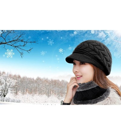 Skullies & Beanies Women Winter Warm Knit Hat Wool Snow Ski Caps with Visor - _Hat + Scarf (Black) - C2189ISQ58O $17.52