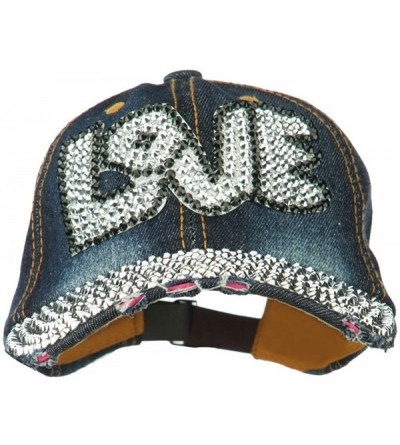 Baseball Caps Love Rhinestone Jeweled Baseball Cap - Dk Denim - CX11VLHL3WR $31.99