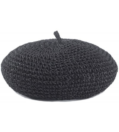 Berets Straw Beret Summer French Beret Hats for Women Artist Crochet Beret - Black - CK18SZ7SHWX $13.65