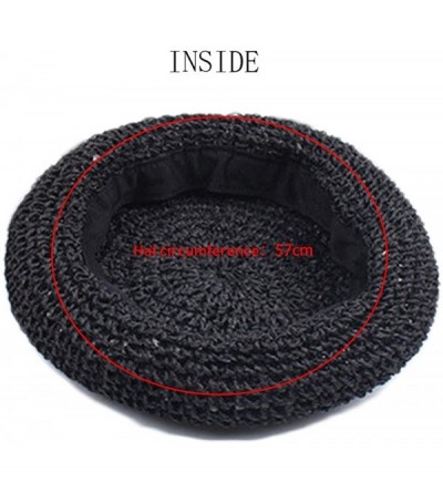 Berets Straw Beret Summer French Beret Hats for Women Artist Crochet Beret - Black - CK18SZ7SHWX $13.65