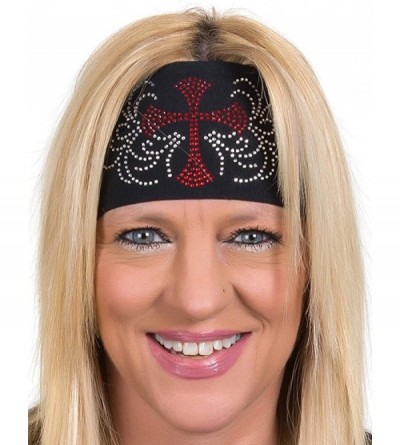 Headbands Head Wrap - Womens Wide Headbands - Biker Chick Headwear - Cross (6 Colors) - Red - CL11IMVAI6B $18.97