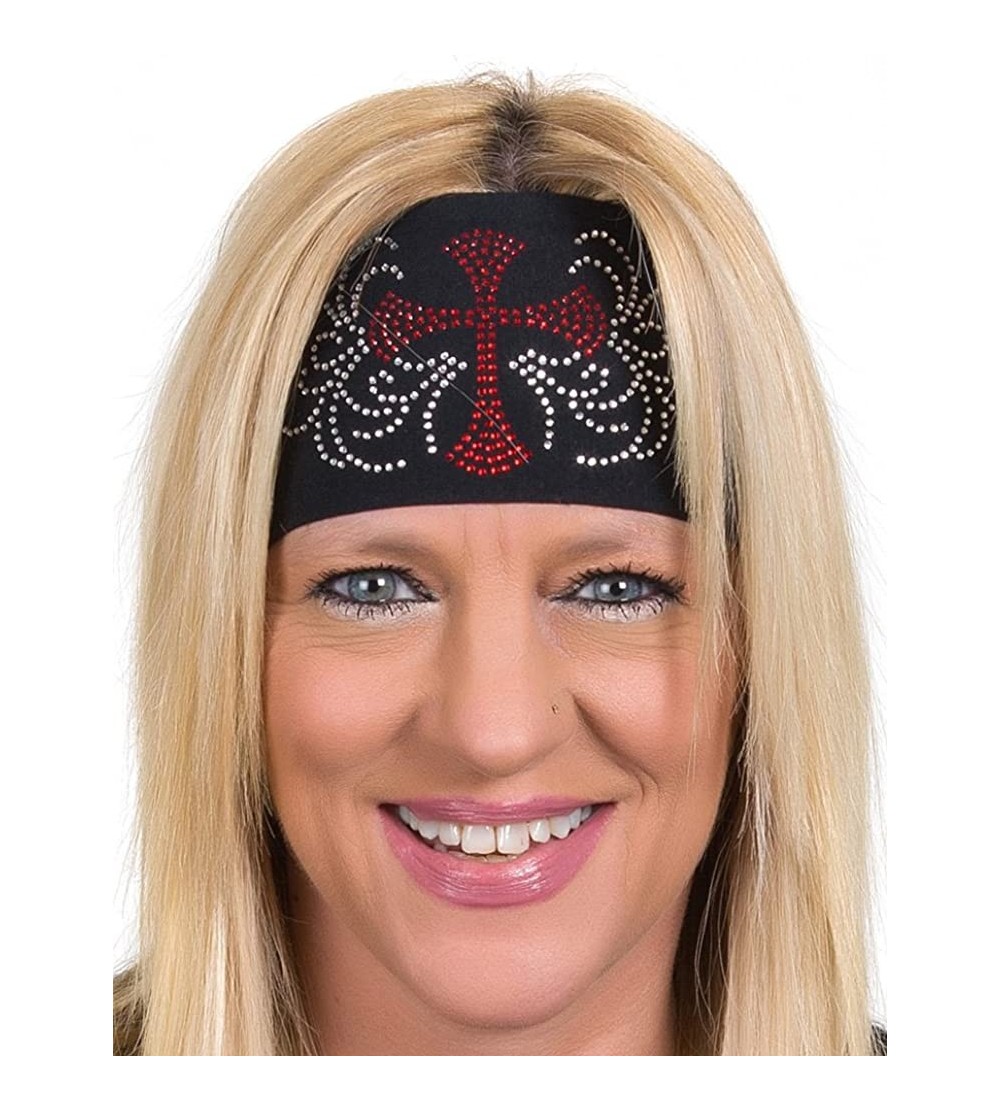 Headbands Head Wrap - Womens Wide Headbands - Biker Chick Headwear - Cross (6 Colors) - Red - CL11IMVAI6B $18.97