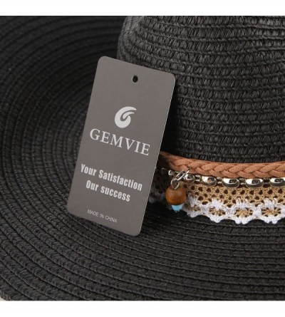 Sun Hats Cowboy Cowgirl Floppy Sun Hat Fedora Straw Wide Brim Bucket Beach Cap - Black - C218D6MT0RQ $12.43