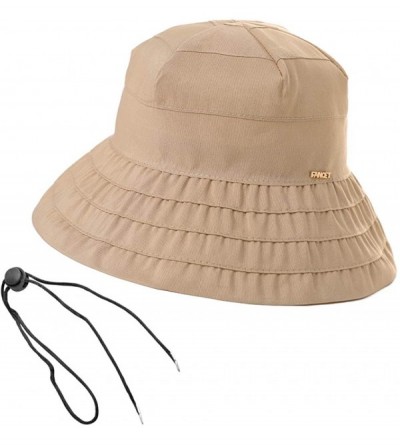 Bucket Hats Womens UPF50+ Summer Sunhat Bucket Packable Wide Brim Hats w/Chin Cord - 00047_khaki Beige - C818U65U8XH $14.28