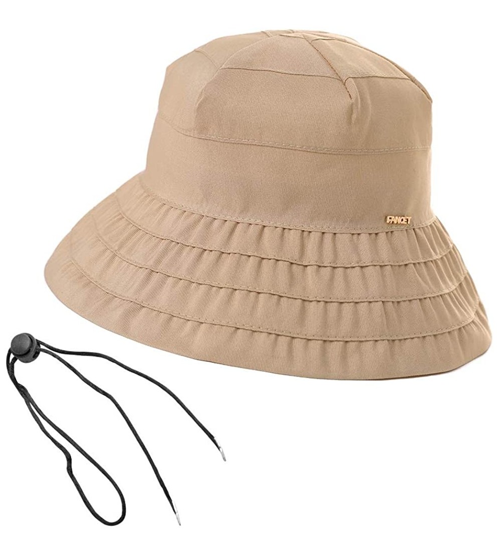 Bucket Hats Womens UPF50+ Summer Sunhat Bucket Packable Wide Brim Hats w/Chin Cord - 00047_khaki Beige - C818U65U8XH $14.28