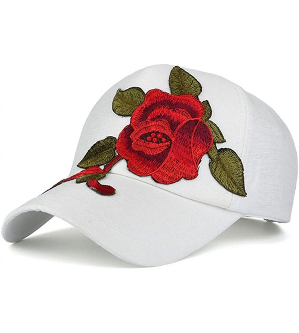 Skullies & Beanies Unisex Baseball Cap with Flower Embroidery Adjustable Leisure Casual Snapback Hat - White - CQ1825NCA2Z $1...