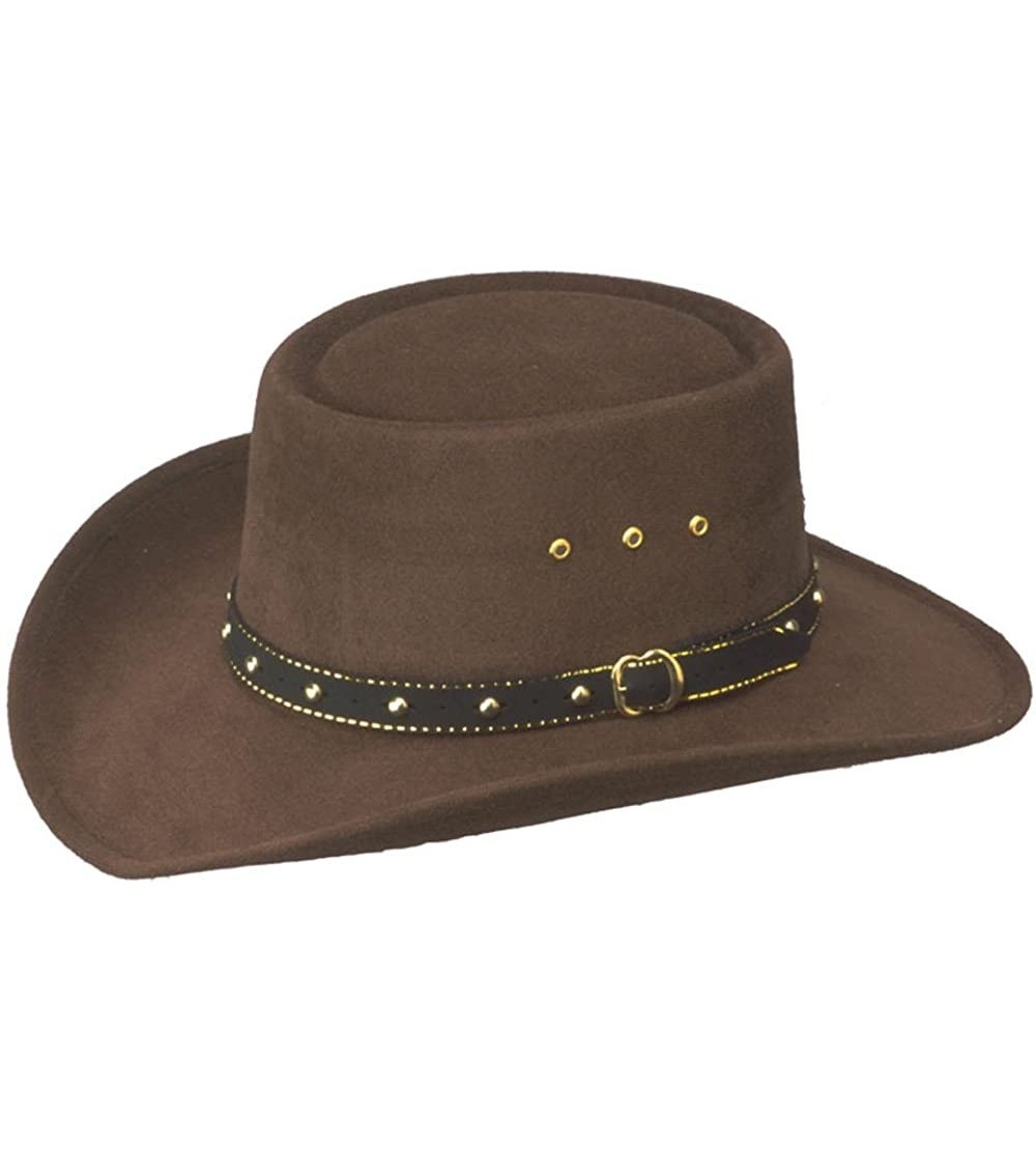 Cowboy Hats Brown Faux Felt Gambler Hat - Elastic Fit - CV117X2NFX9 $38.79