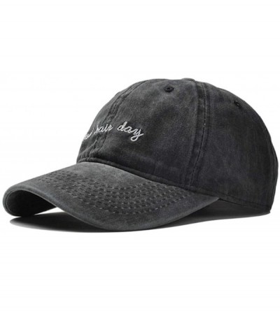 Baseball Caps Bad Hair Day Baseball - Distressted Washed Dad Hat- with Adjustable Strapback - Black - CZ18IIT5ZID $22.07
