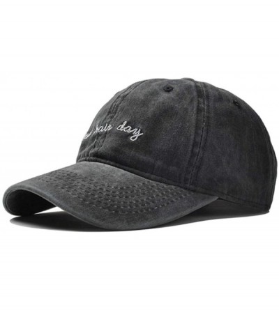 Baseball Caps Bad Hair Day Baseball - Distressted Washed Dad Hat- with Adjustable Strapback - Black - CZ18IIT5ZID $11.04