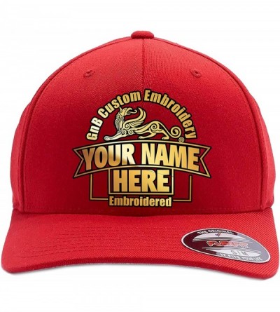 Baseball Caps 2 Side Embroidery. Front and Back. Place Your own Text. 6477 Flexfit Wool Blend Cap - Red - CS180I685L7 $68.92
