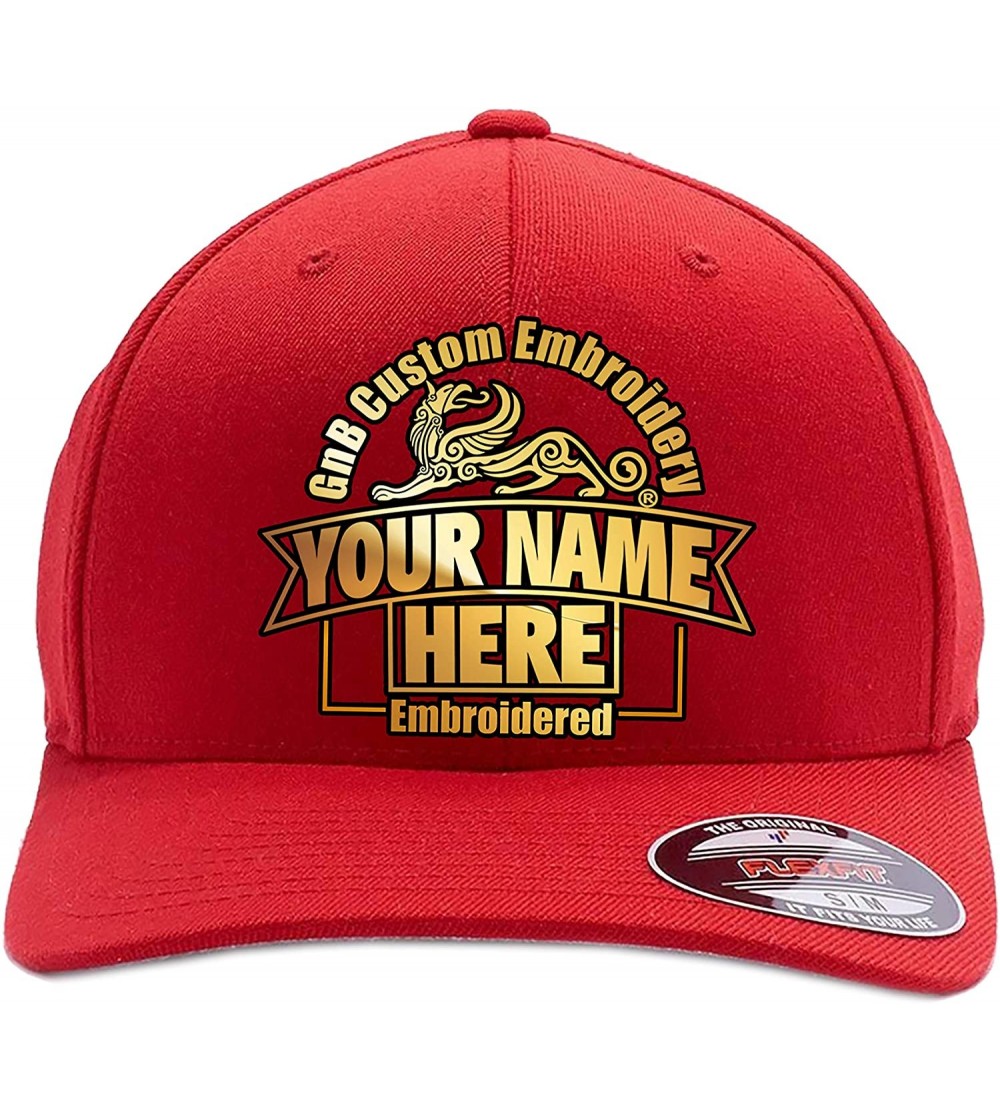 Baseball Caps 2 Side Embroidery. Front and Back. Place Your own Text. 6477 Flexfit Wool Blend Cap - Red - CS180I685L7 $27.10