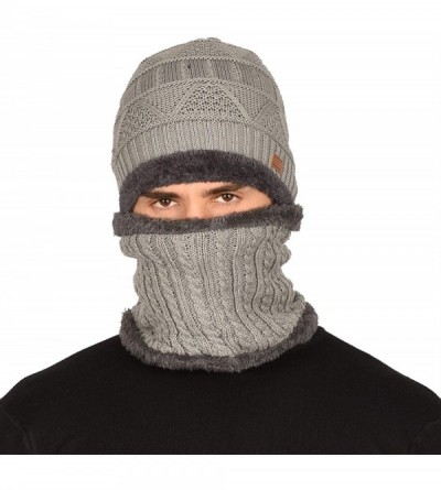 Skullies & Beanies 2-Pieces Winter Beanie Hat Scarf Set Warm Hat Thick Knit Skull Cap Fleece Lined for Men Women - Grey - CS1...
