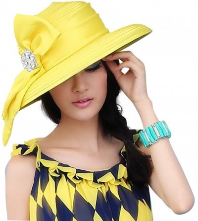 Sun Hats Women Church Hats Wide Brim Sun hat Designer Derby Hats Ultraviolet Protection (Yellow) - CB11OI9SNBT $39.32