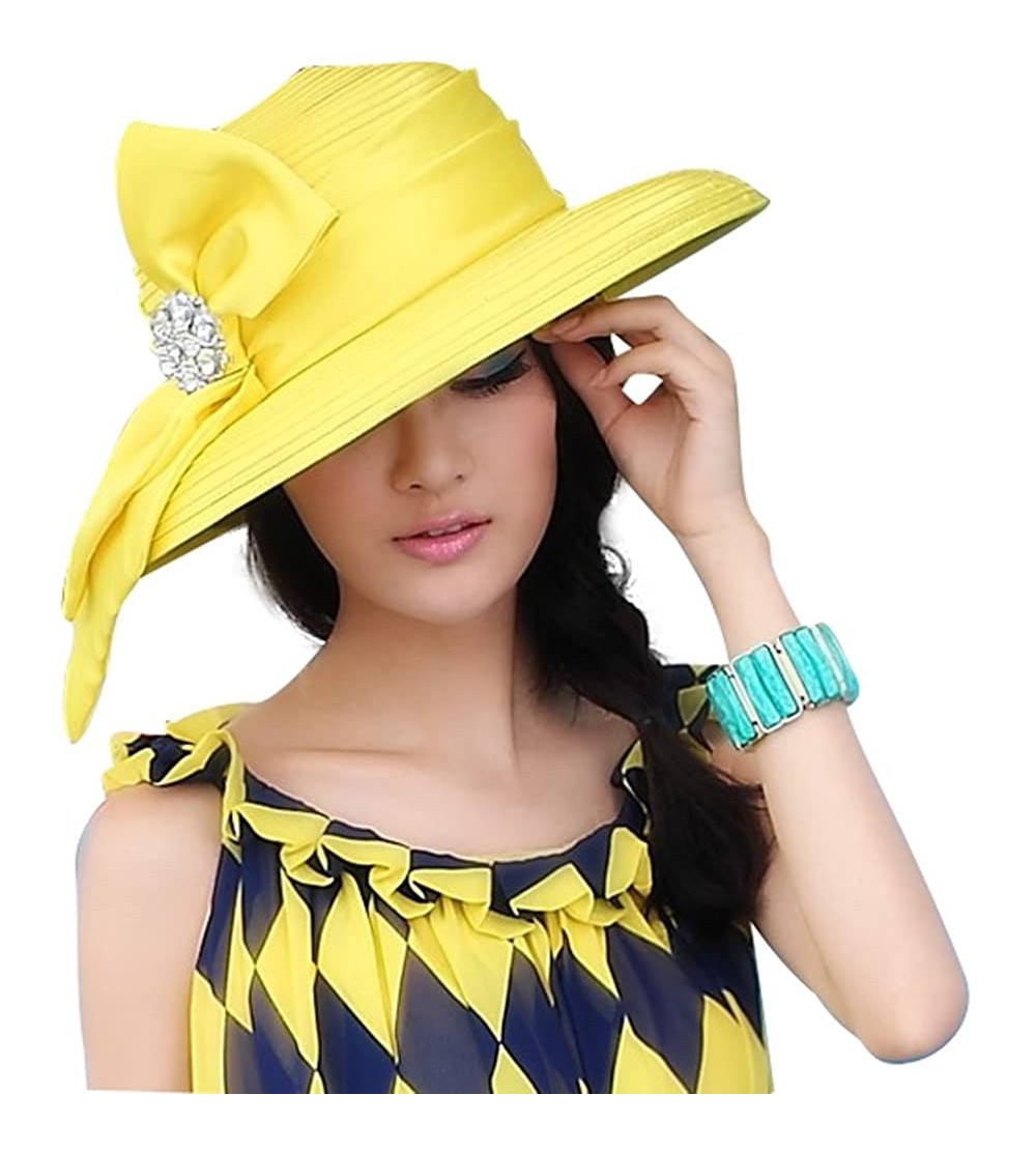 Sun Hats Women Church Hats Wide Brim Sun hat Designer Derby Hats Ultraviolet Protection (Yellow) - CB11OI9SNBT $39.32