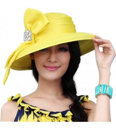 Sun Hats Women Church Hats Wide Brim Sun hat Designer Derby Hats Ultraviolet Protection (Yellow) - CB11OI9SNBT $39.32