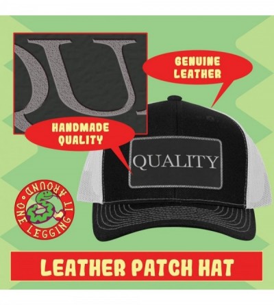 Baseball Caps got wit? - Leather Black Metallic Patch Engraved Trucker Hat - Heather\black - CX18Z8LX63N $21.31