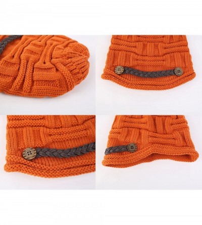 Skullies & Beanies Women Winter Beanie Cabled Checker Pattern Knit Hat Button Strap Cap - Orange - CS129NHA5ZV $9.93